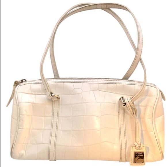 Dooney & Bourke Crocodile Bayou barrel Shoulder Bag Vtg Patent Leather White - Picture 1 of 16